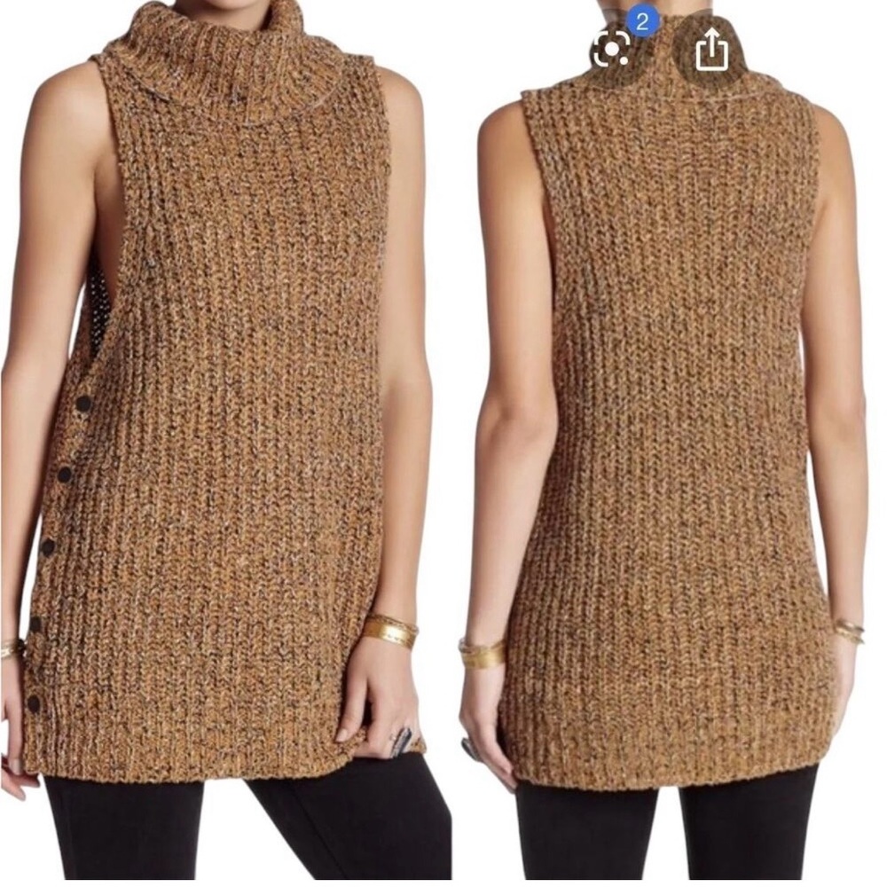 Free People Tan Knit Cowl Neck Sweater Vest